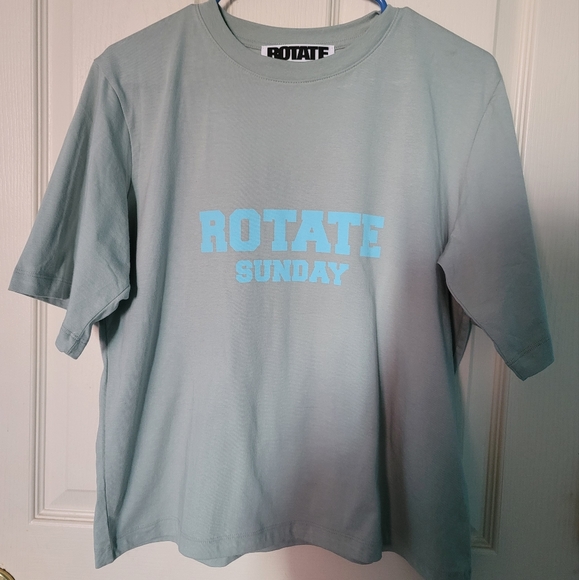 EUC Women's ROTATE Birger Christensen Aster T-Shirt SMALL Blue Surf $80 MSRP - Picture 4 of 7